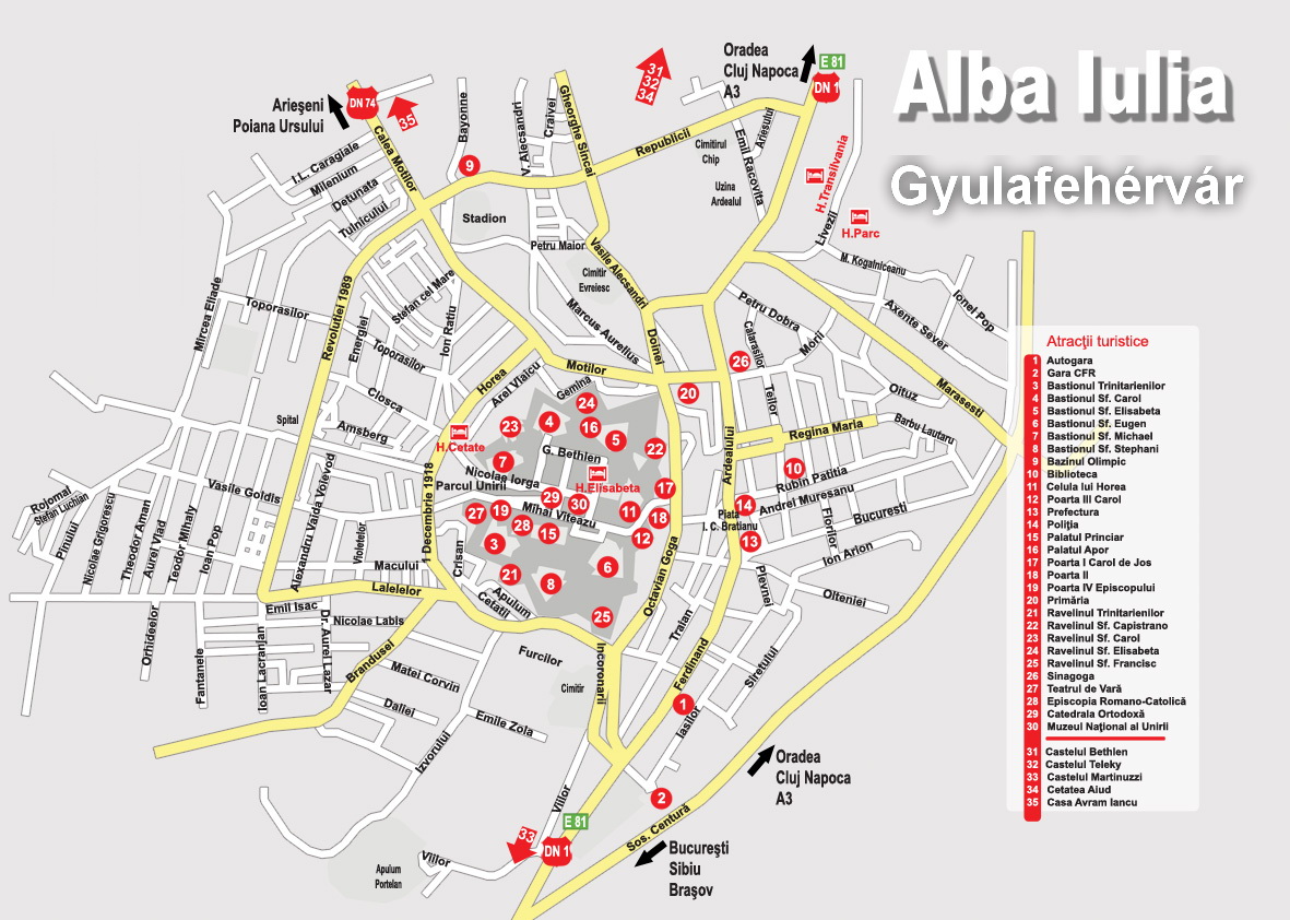 Harta turistica Alba Iulia cazare Harta turistica Alba Iulia cazare